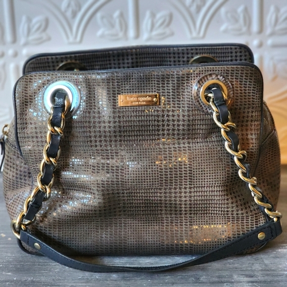 SOLD Kate Spade Handbag - Gorgeous Blue/Gray color with Chain Straps - Picture 9 of 10